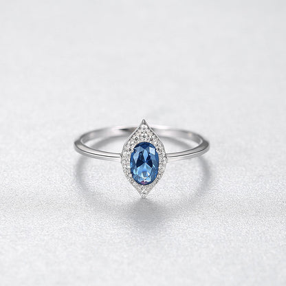 Inel din argint elegant oval cu safir albastru si cristale zirconiu cesini cadou