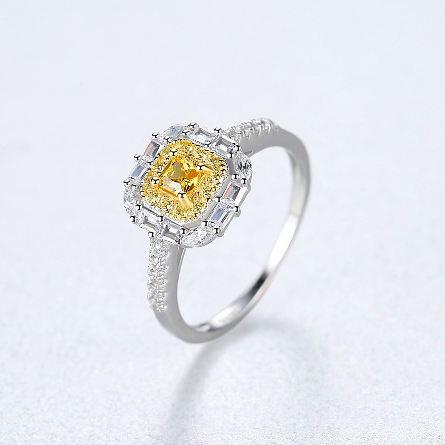 Inel din Argint Square Citrine Diamonds