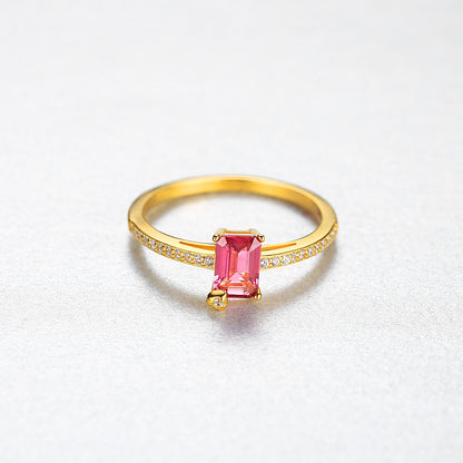 Inel din argint elegant placat cu aur cu rubin rosu si cristale zirconiu cesini femei