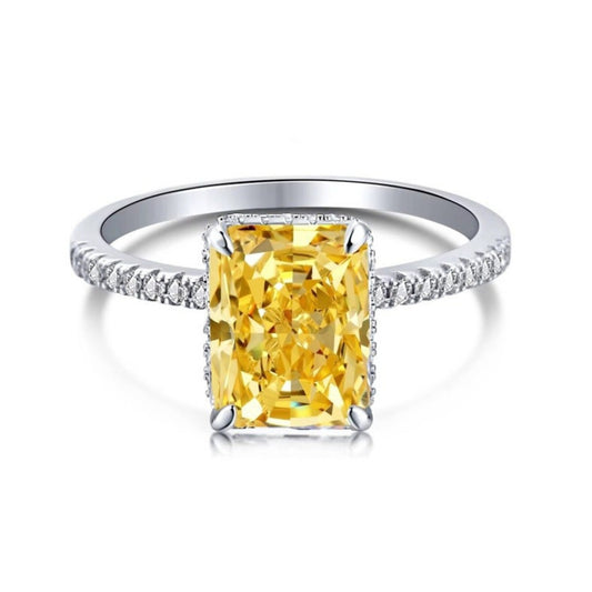 Inel din argint elegant rectangular cu citrin si cristale zirconiu cesini