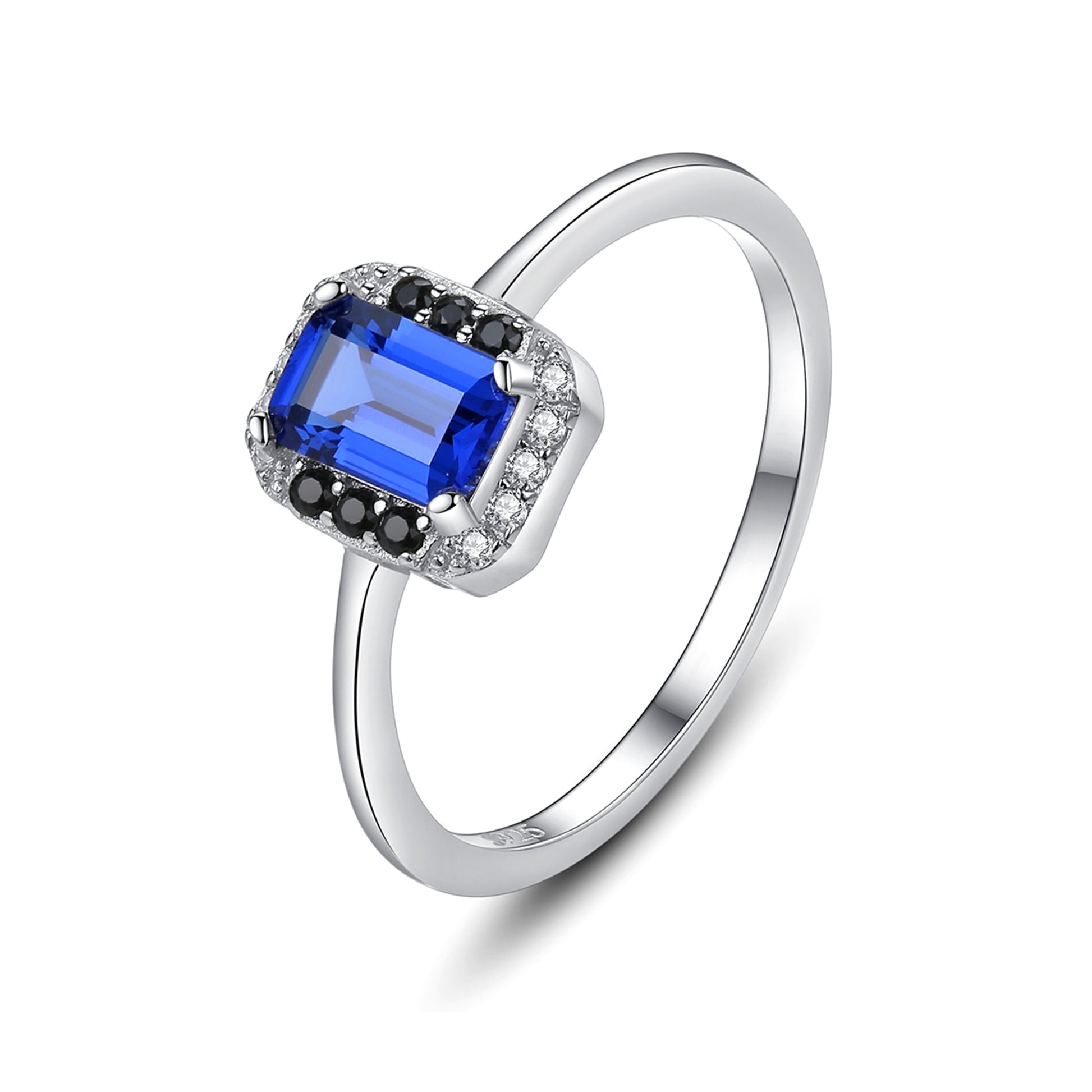 Inel din argint elegant rectangular cu safir albastru si cristale zirconiu cesini