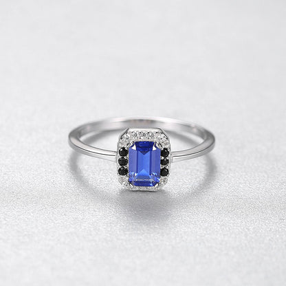 Inel din argint elegant rectangular cu safir albastru si cristale zirconiu cesini cadou