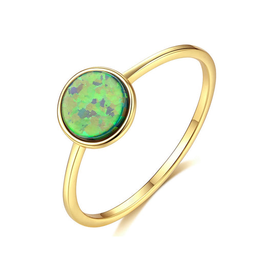 Inel din argint elegant rotund placat cu aur cu opal mistic cesini