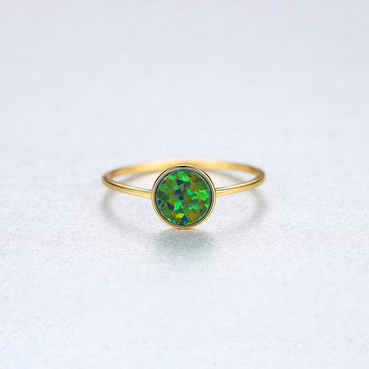 Inel din argint elegant rotund placat cu aur cu opal mistic cesini cadou