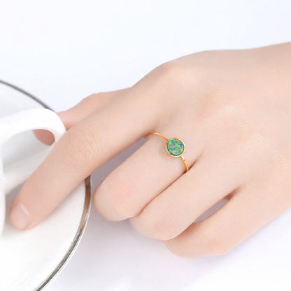 Inel din argint elegant rotund placat cu aur cu opal mistic cesini femei