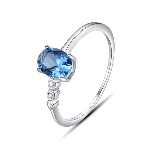 Inel din argint cu topaz albastru si cristale zirconiu cesini