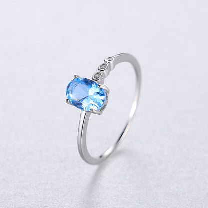 Inel din argint cu topaz albastru si cristale zirconiu cesini cadou
