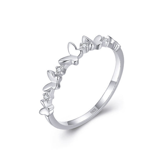 Inel din argint cu fluturasi si cristale zirconiu cesini