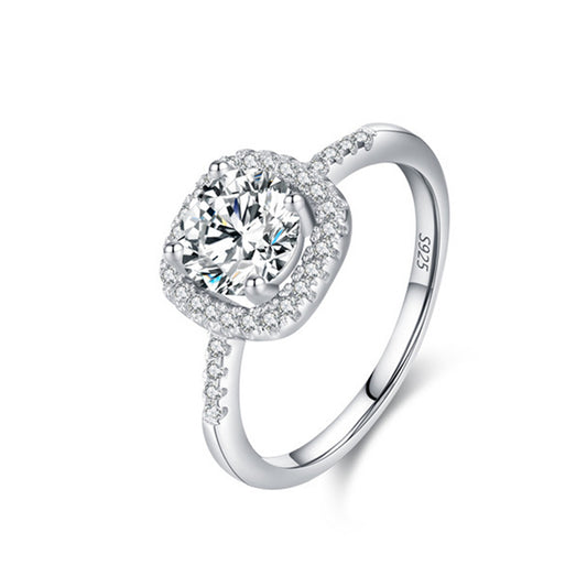 Inel din argint de logodna elegant patrat cu cristale zirconiu cesini