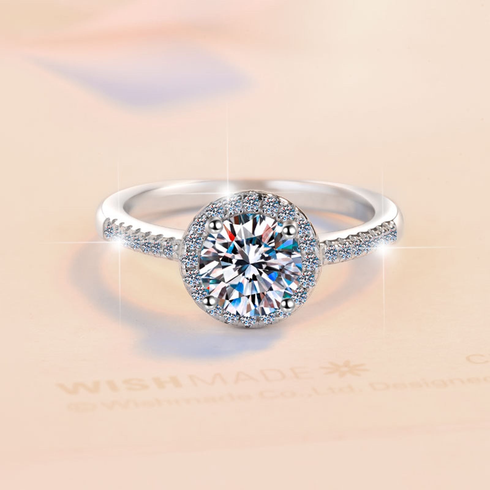 Inel din argint elegant rotund de logodna cu cristale zirconiu cesini cadou