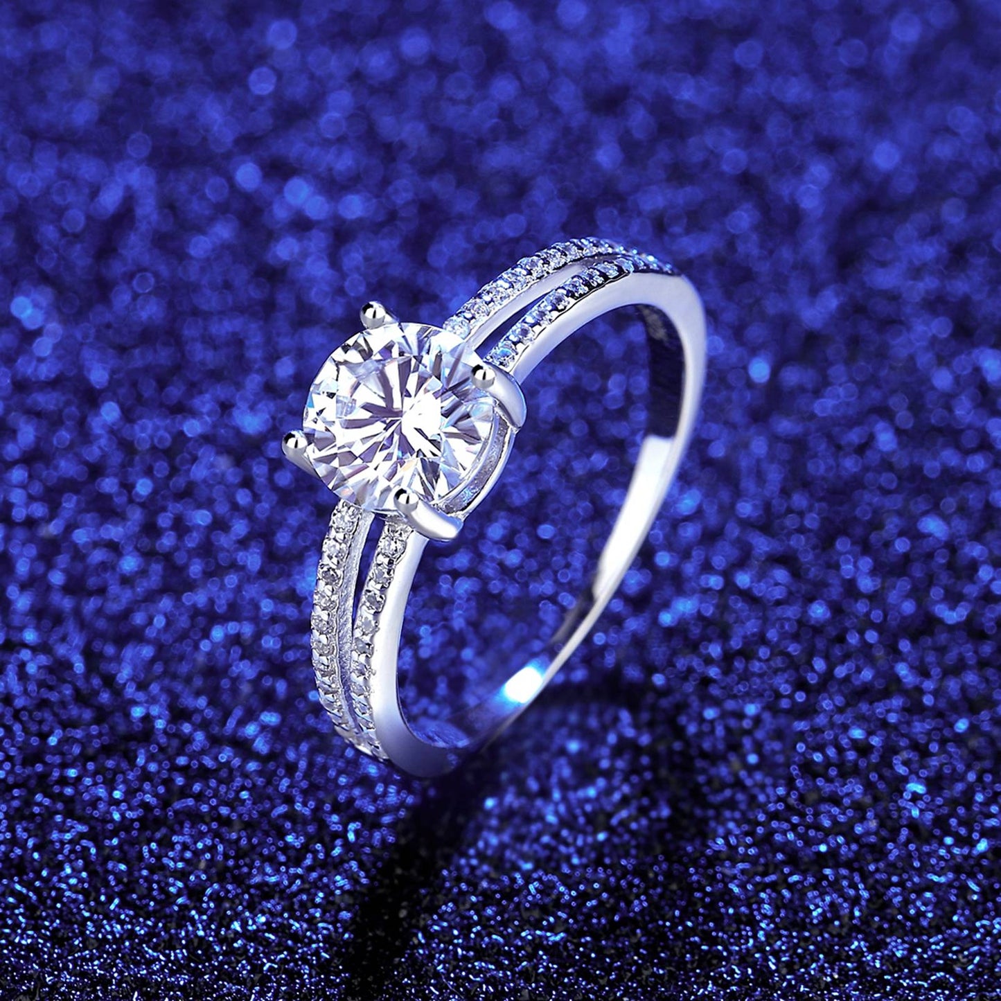 Inel din argint de logodna piatra rotunda cu moissanite cesini femei
