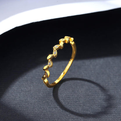 Inel din argint reglabil placat cu aur frunze cu cristale zirconiu cesini cadou