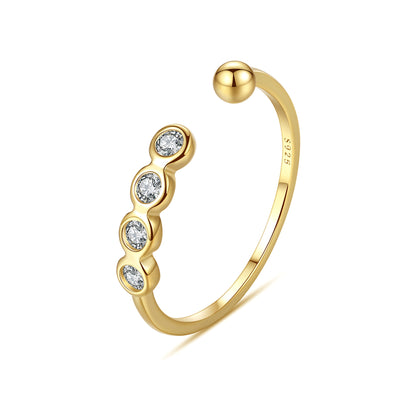 Inel din argint reglabil placat cu aur cu cristale zirconiu si biluta cesini