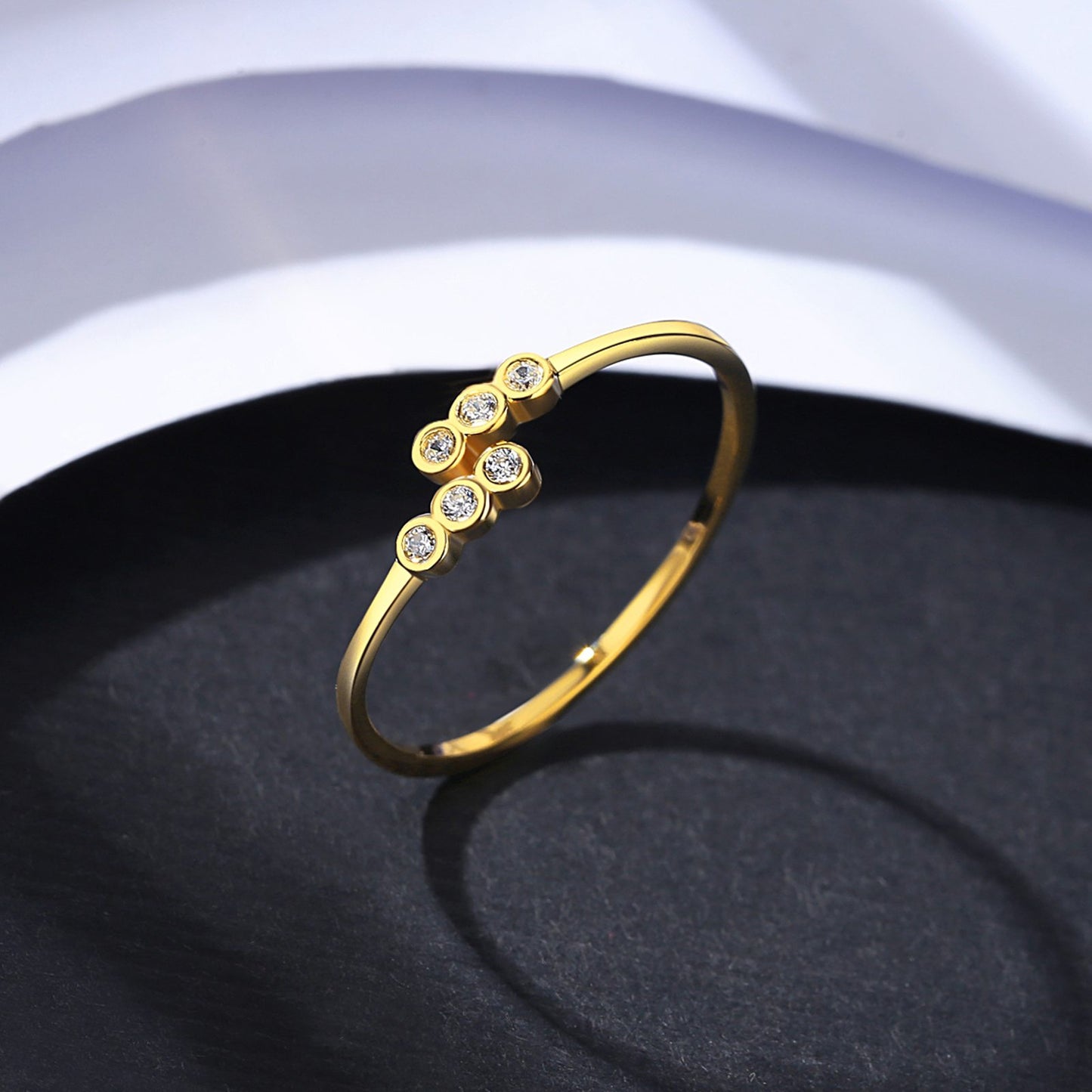 Inel din argint placat cu aur cu cristale zirconiu reglabil cesini cadou