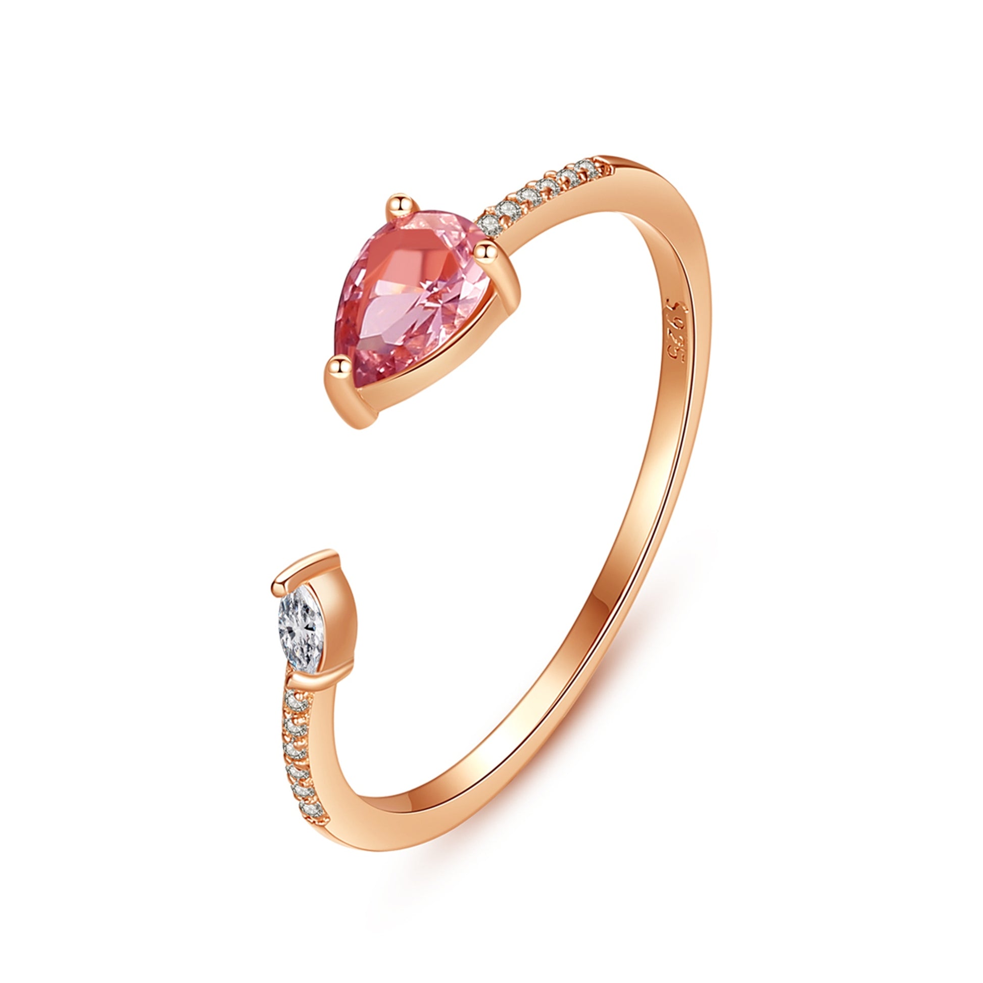 Inel din argint reglabil rosegold placat cu aur cu rubin rosu si cristale zirconiu cesini