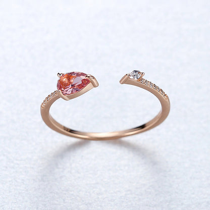 Inel din argint reglabil rosegold placat cu aur cu rubin rosu si cristale zirconiu cesini femei