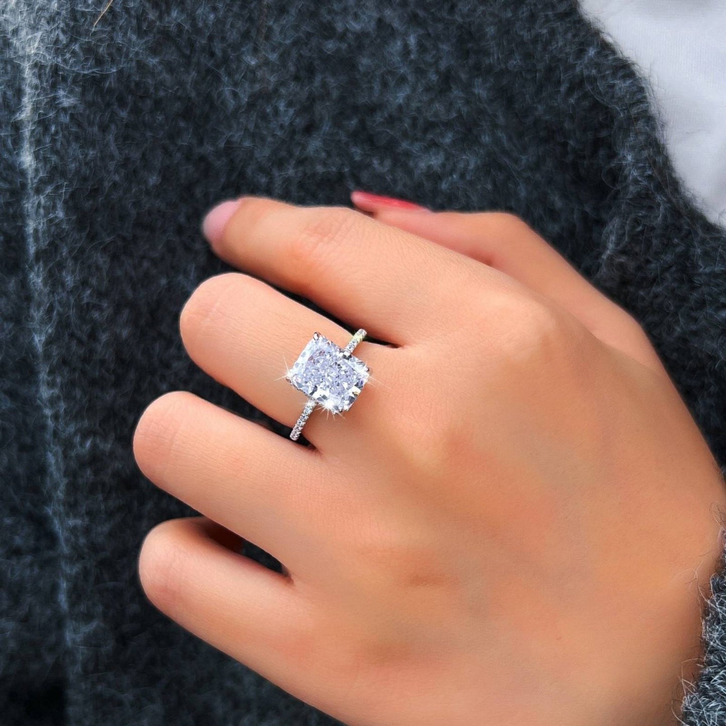 Inel din argint elegant rectangular cu cristale zirconiu cesini femei