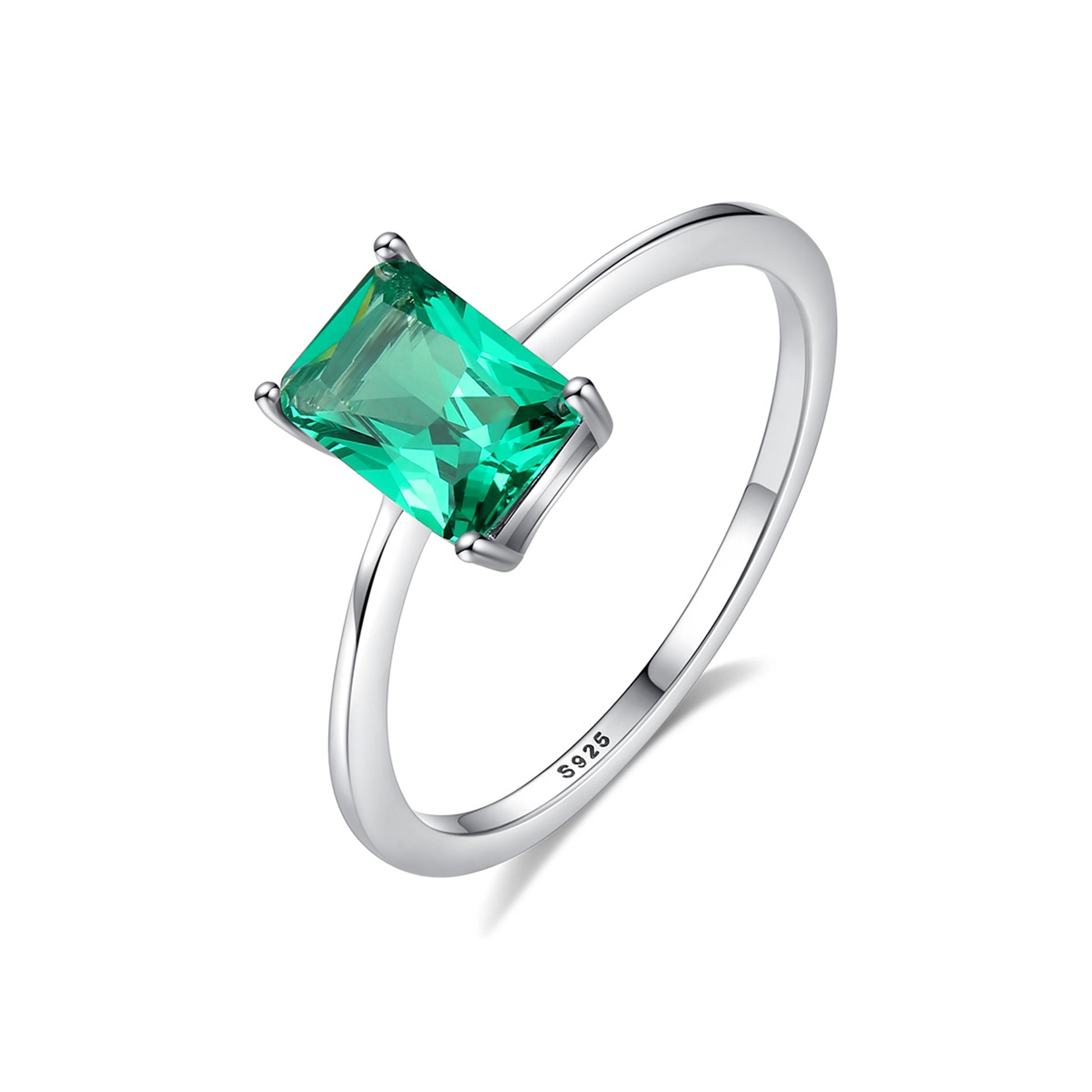 Inel din argint elegant rectangular cu smarald verde cesini