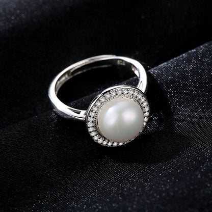 Inel din argint reglabil elegant cu perle naturale si cristale zirconiu cesini cadou