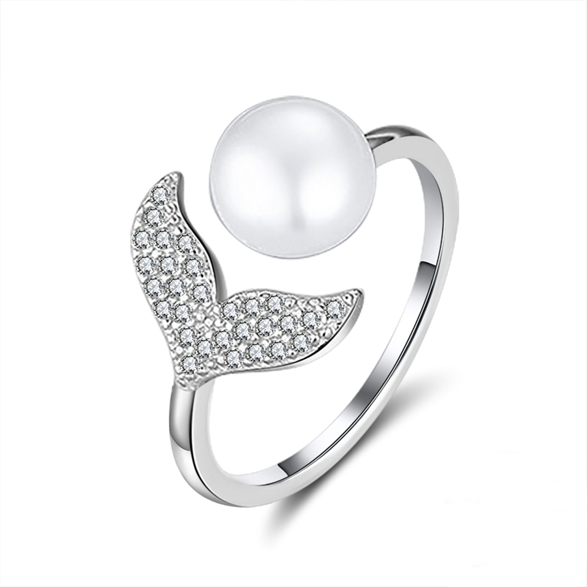 Inel din argint elegant reglabil cu perle naturale si cristale zirconiu cesini