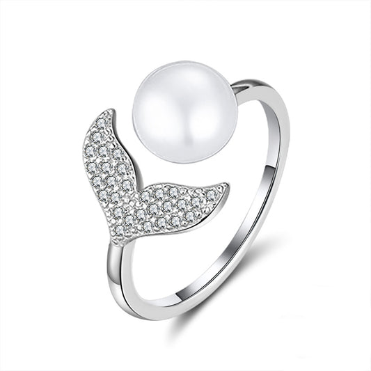 Inel din argint elegant reglabil cu perle naturale si cristale zirconiu cesini