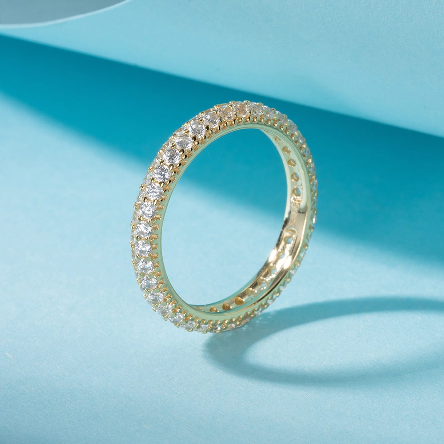 Inel din argint elegant tennis placat cu aur cu cristale zirconiu cesini cadou