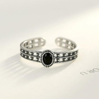 Inel din argint vintage lat cu onix negru reglabil cesini cadou