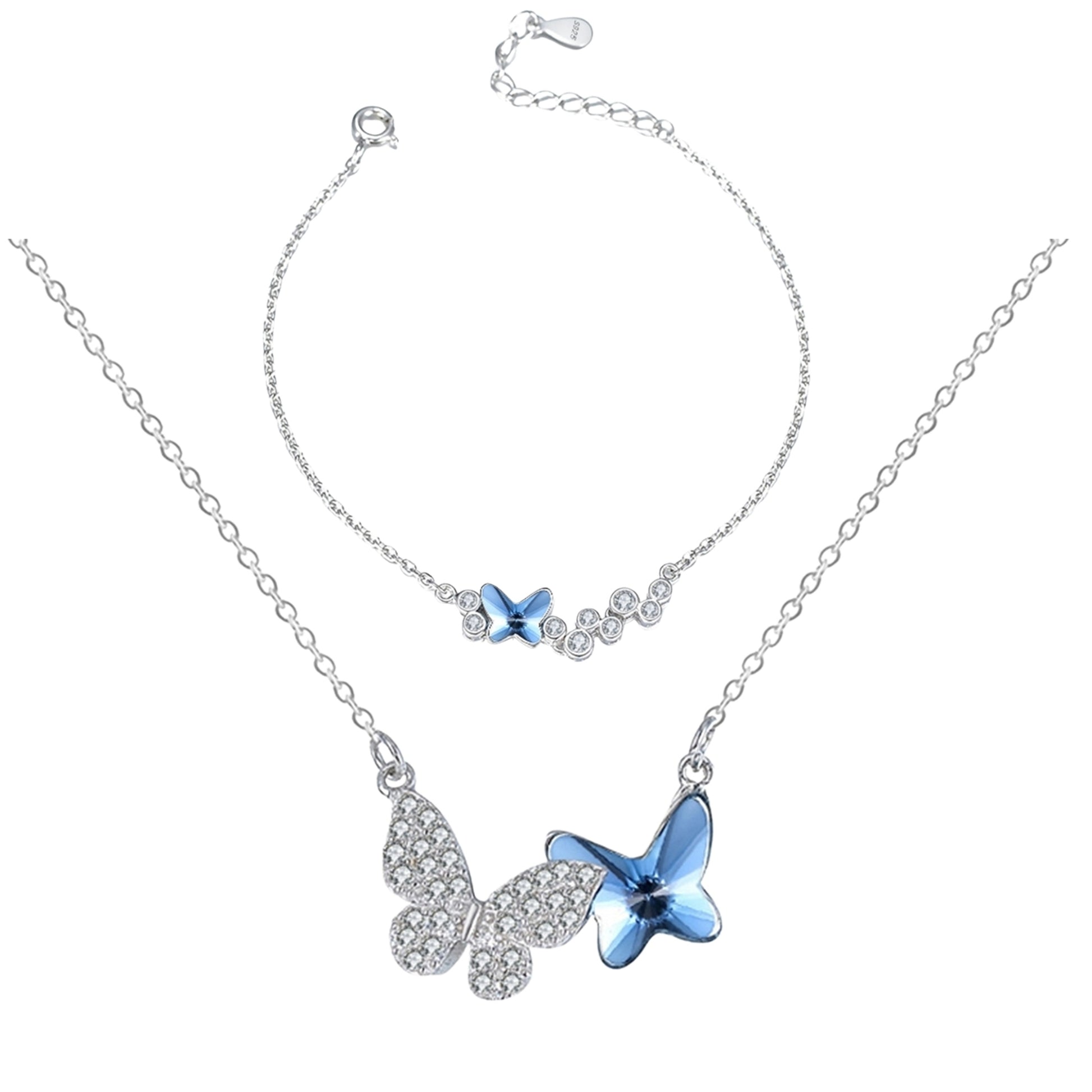 Set din argint elegant cu fluturasi colier si bratara cu cristale zirconiu cesini