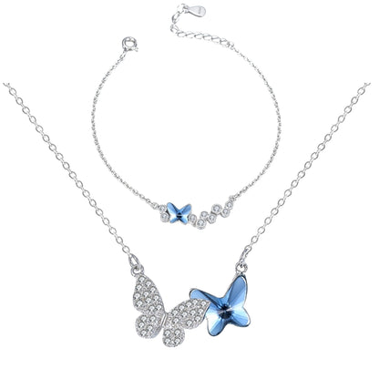 Set din argint elegant cu fluturasi colier si bratara cu cristale zirconiu cesini