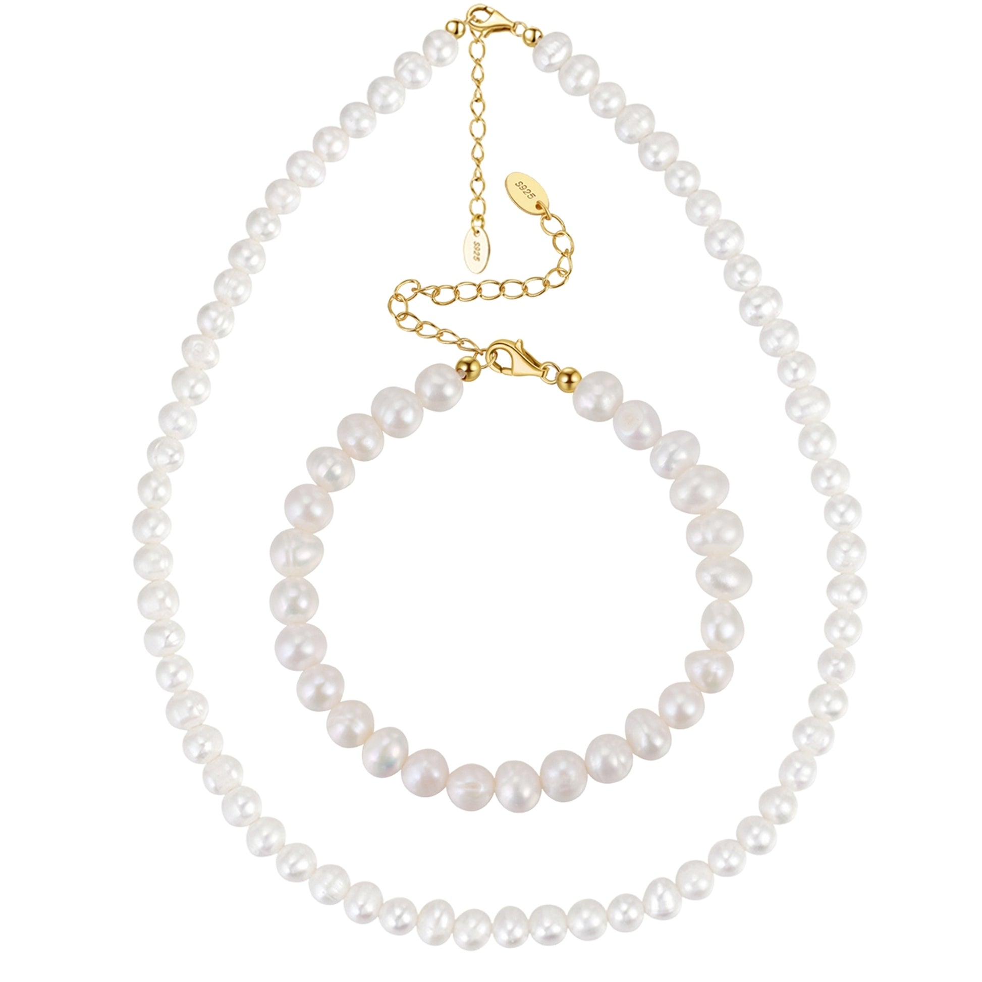 Set din argint elegant colier si bratara cu perle naturale placat cu aur cesini