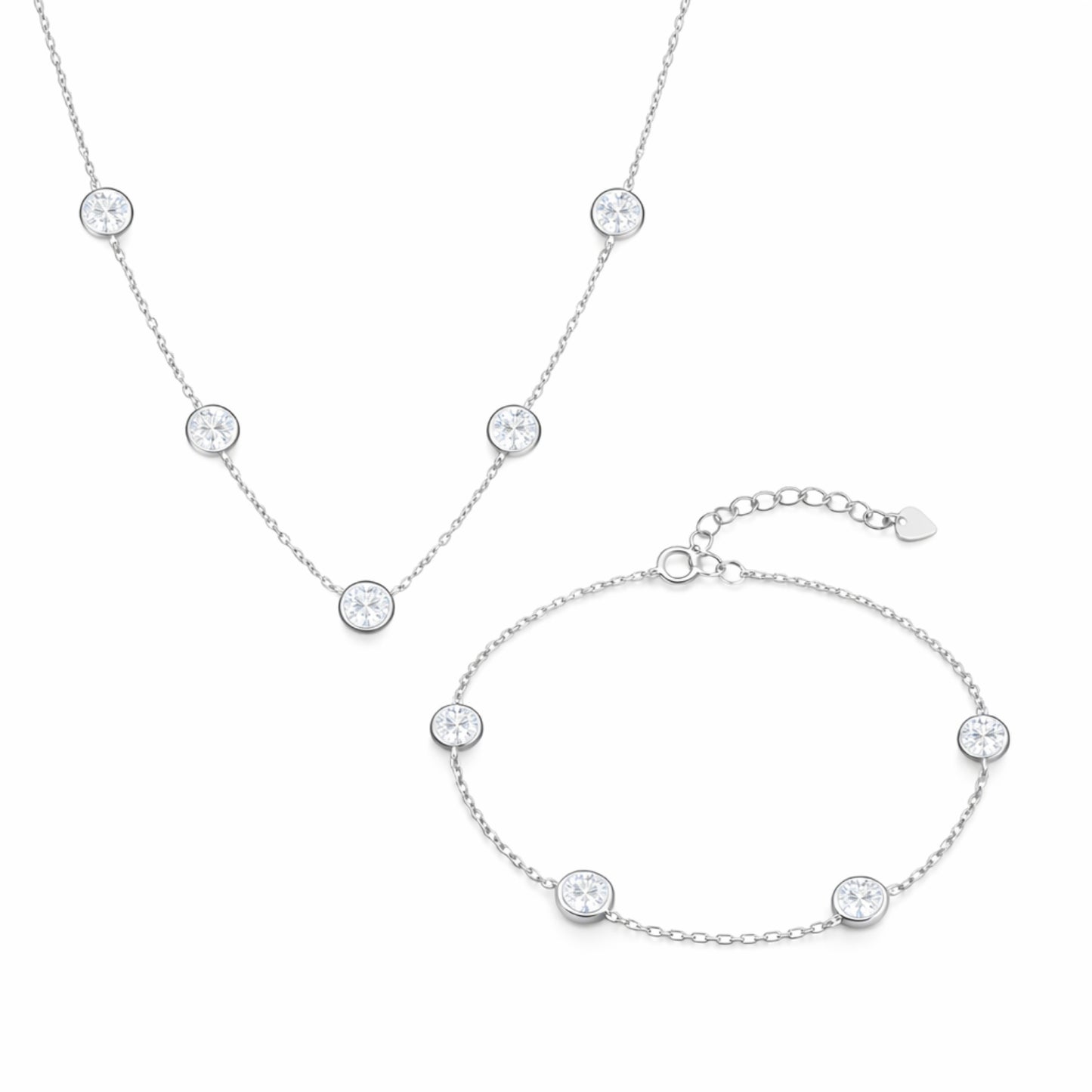 Set din argint elegant rotund colier si bratara cu cristale zirconiu cesini