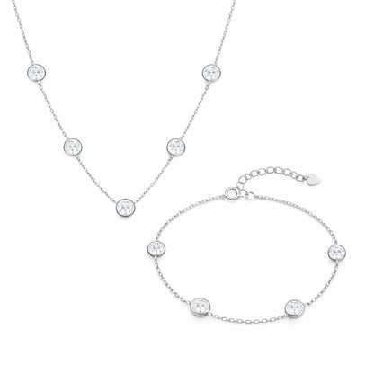 Set din argint elegant rotund colier si bratara cu cristale zirconiu cesini
