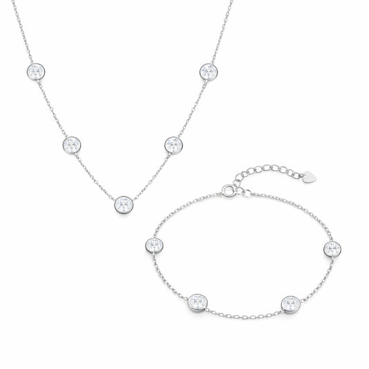 Set din argint elegant rotund colier si bratara cu cristale zirconiu cesini