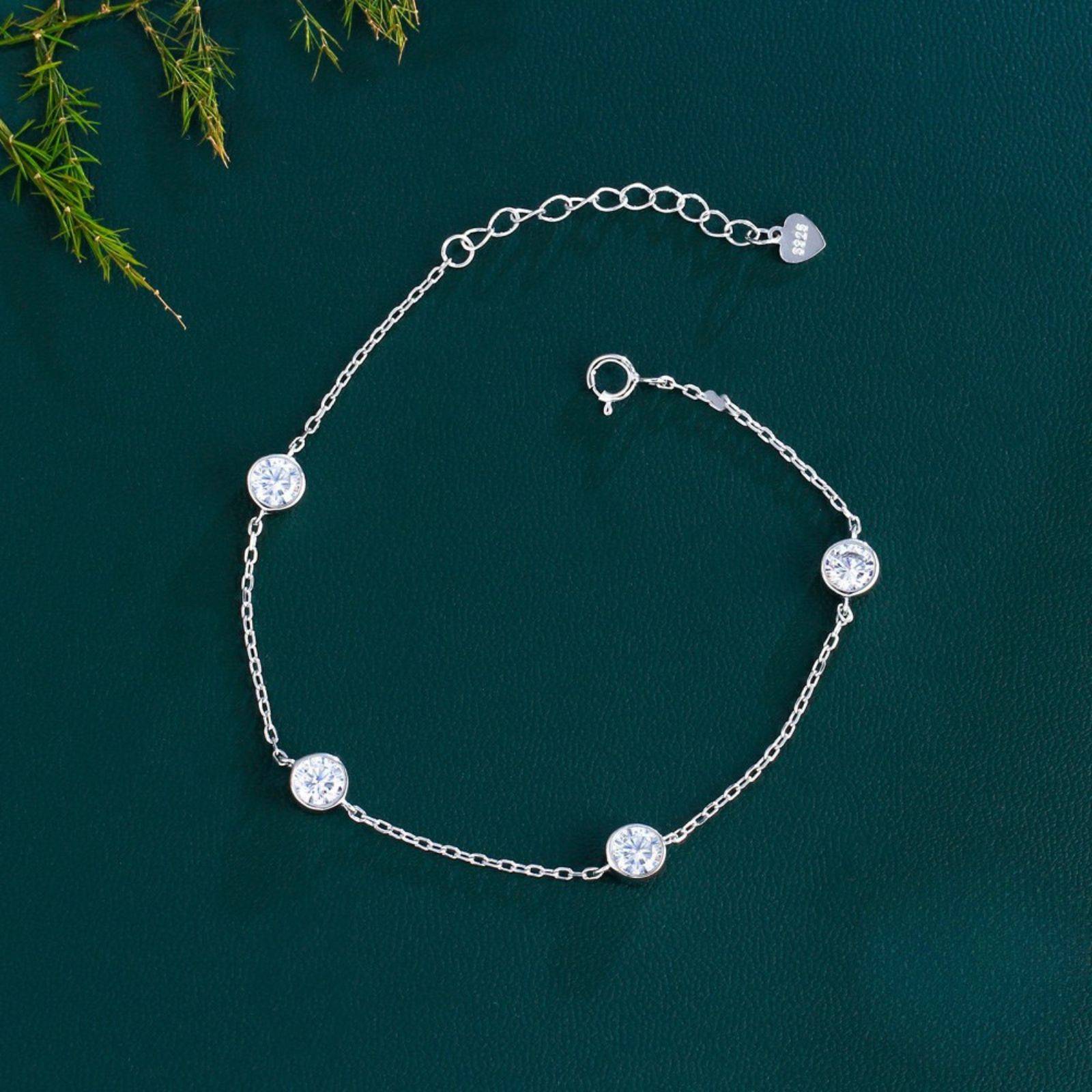 Set din argint elegant rotund colier si bratara cu cristale zirconiu cesini femei