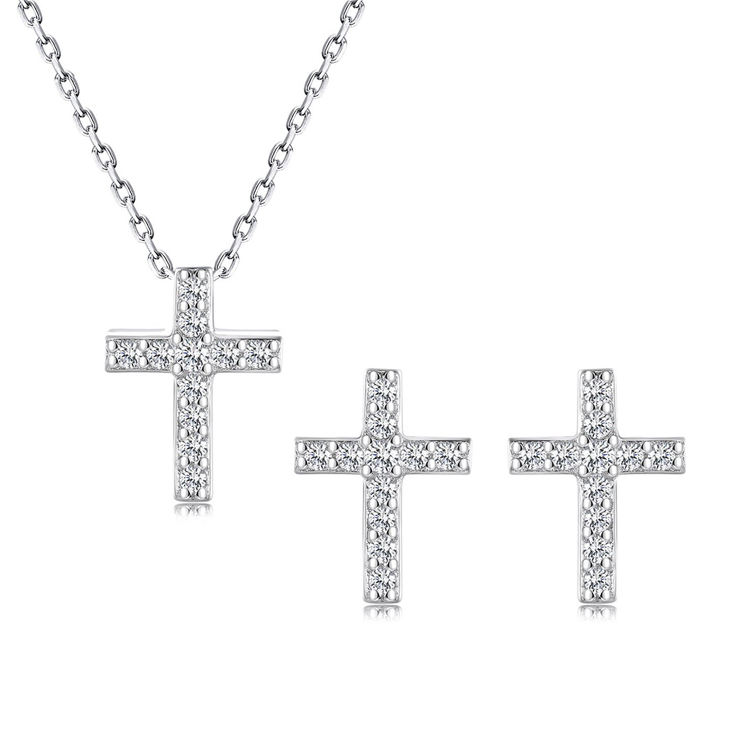 Set din argint colier si cercei cruce cu zirconiu cesini