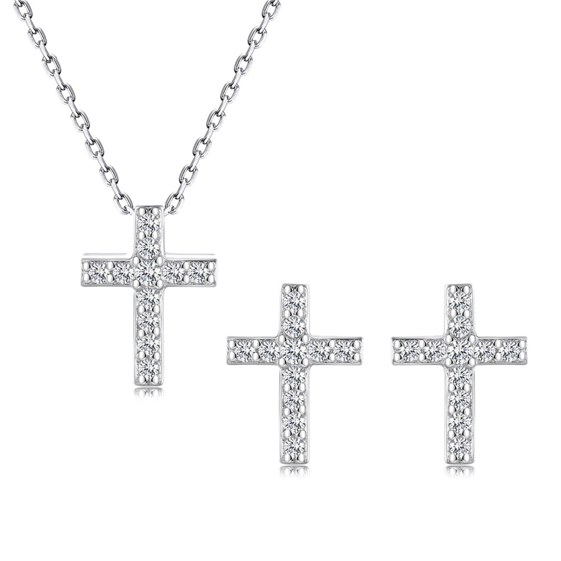 Set din argint colier si cercei cruce cu zirconiu cesini