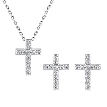 Set din argint colier si cercei cruce cu zirconiu cesini