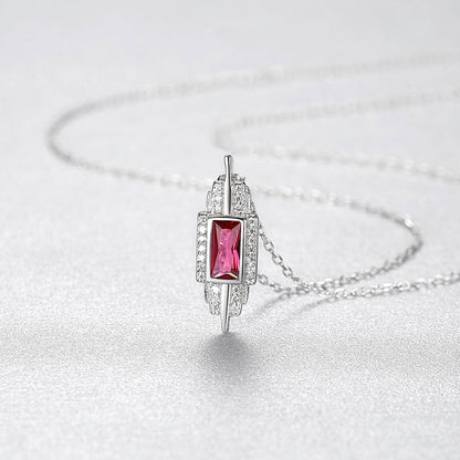 Set din argint colier si cercei elegant geometric cu rubin rosu si cristale zirconiu cesini cadou