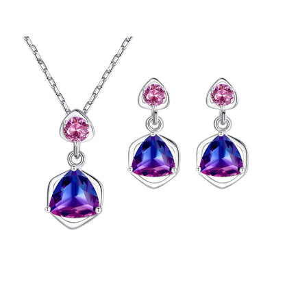 Set din argint geometric colier si cercei cu topaz si zirconiu cesini