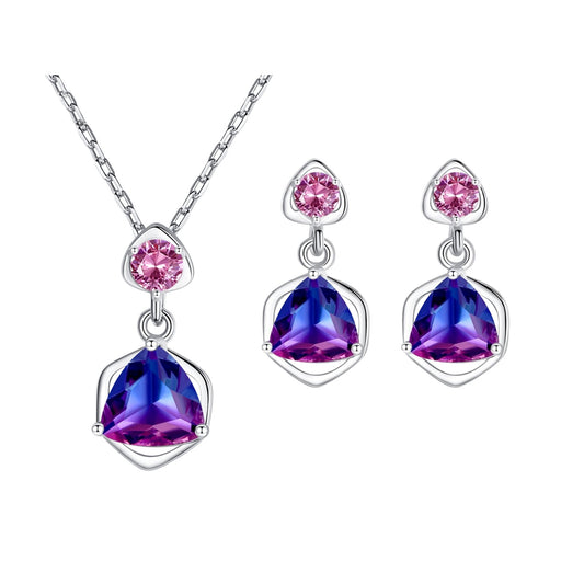 Set din argint geometric colier si cercei cu topaz si zirconiu cesini