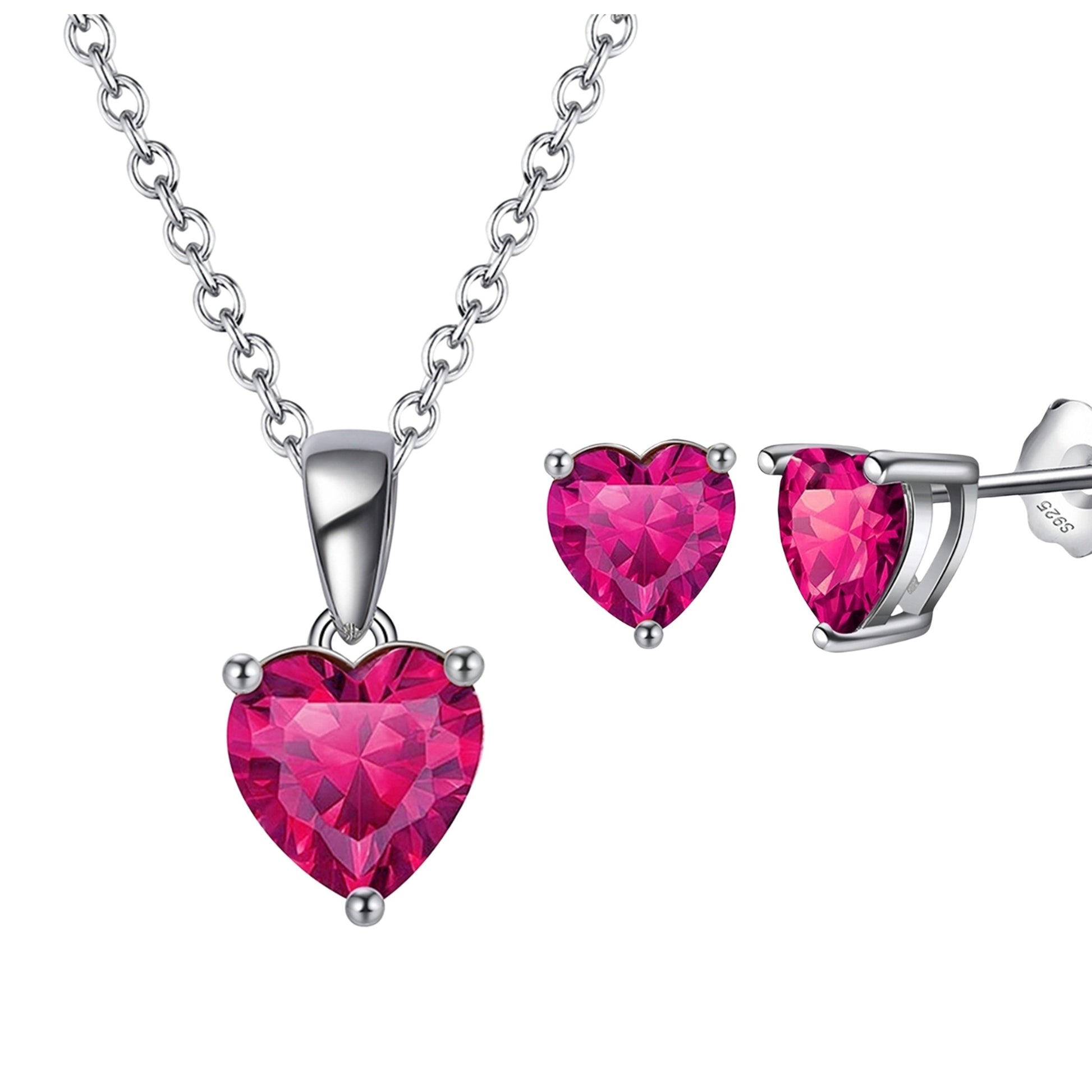 Set din argint elegant colier si cercei cu inima si rubin rosu cesini