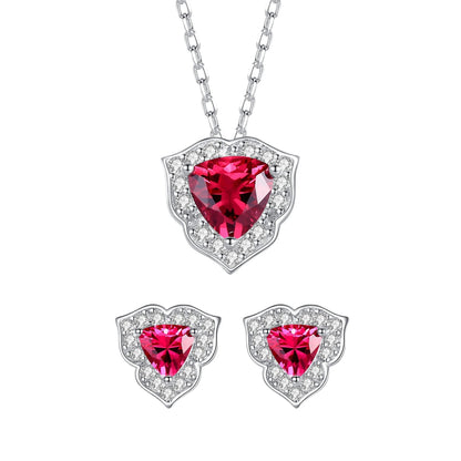 Set din argint elegant colier si cercei inima cu rubin rosu si cristale zirconiu cesini