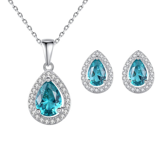 Set din argint elegant lacrima colier si cercei cu smarald verde si cristale zirconiu cesini