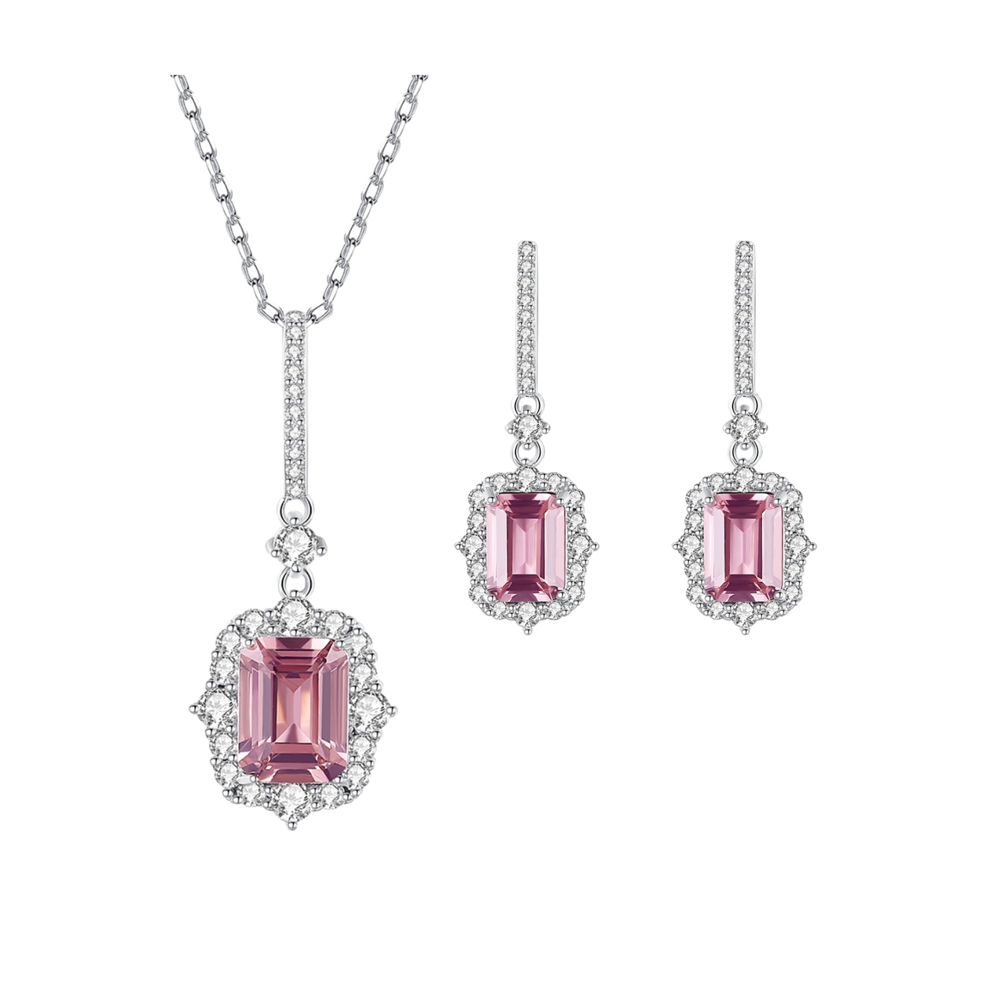 Set din argint colier si cercei elegant cu rubin rosu si cristale zirconiu cesini