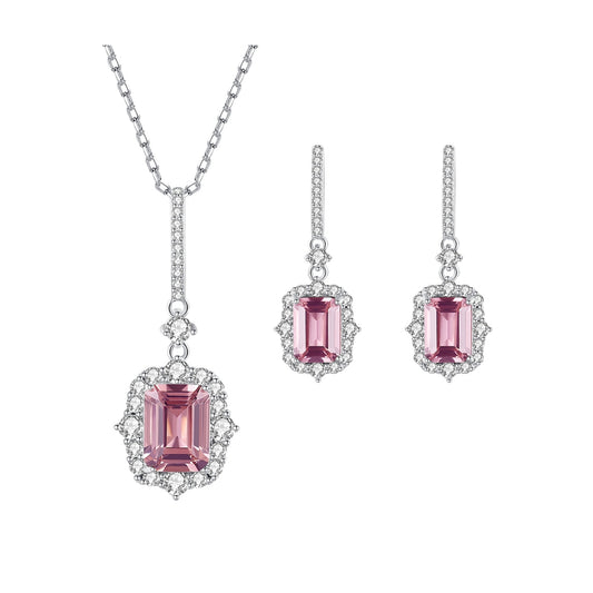 Set din argint colier si cercei elegant cu rubin rosu si cristale zirconiu cesini