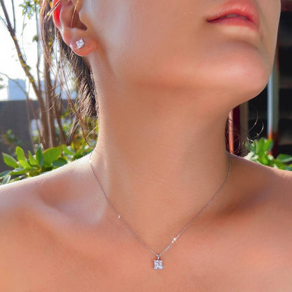 Set din argint elegant patrat colier si cercei cu cristale zirconiu cesini femei