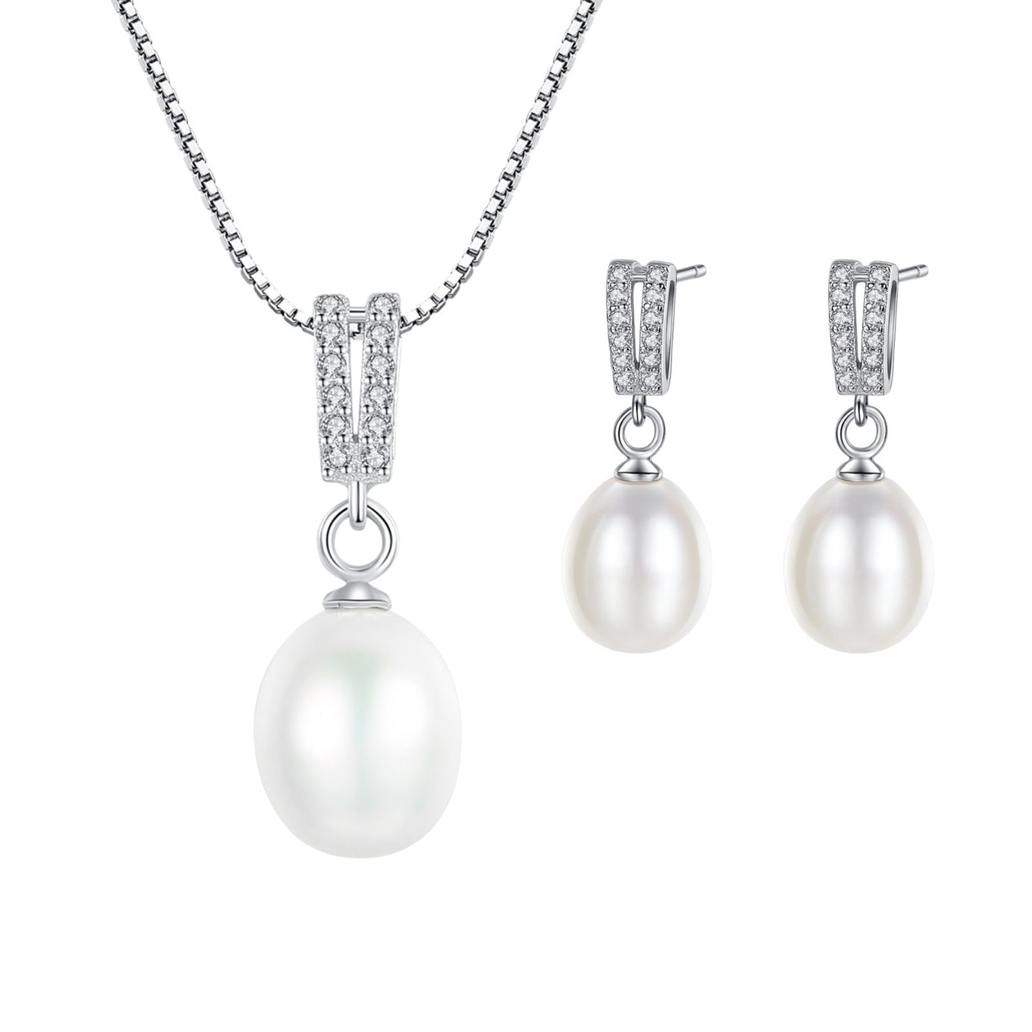 Set din argint elegant colier si cercei cu perle naturale si cristale zirconiu cesini