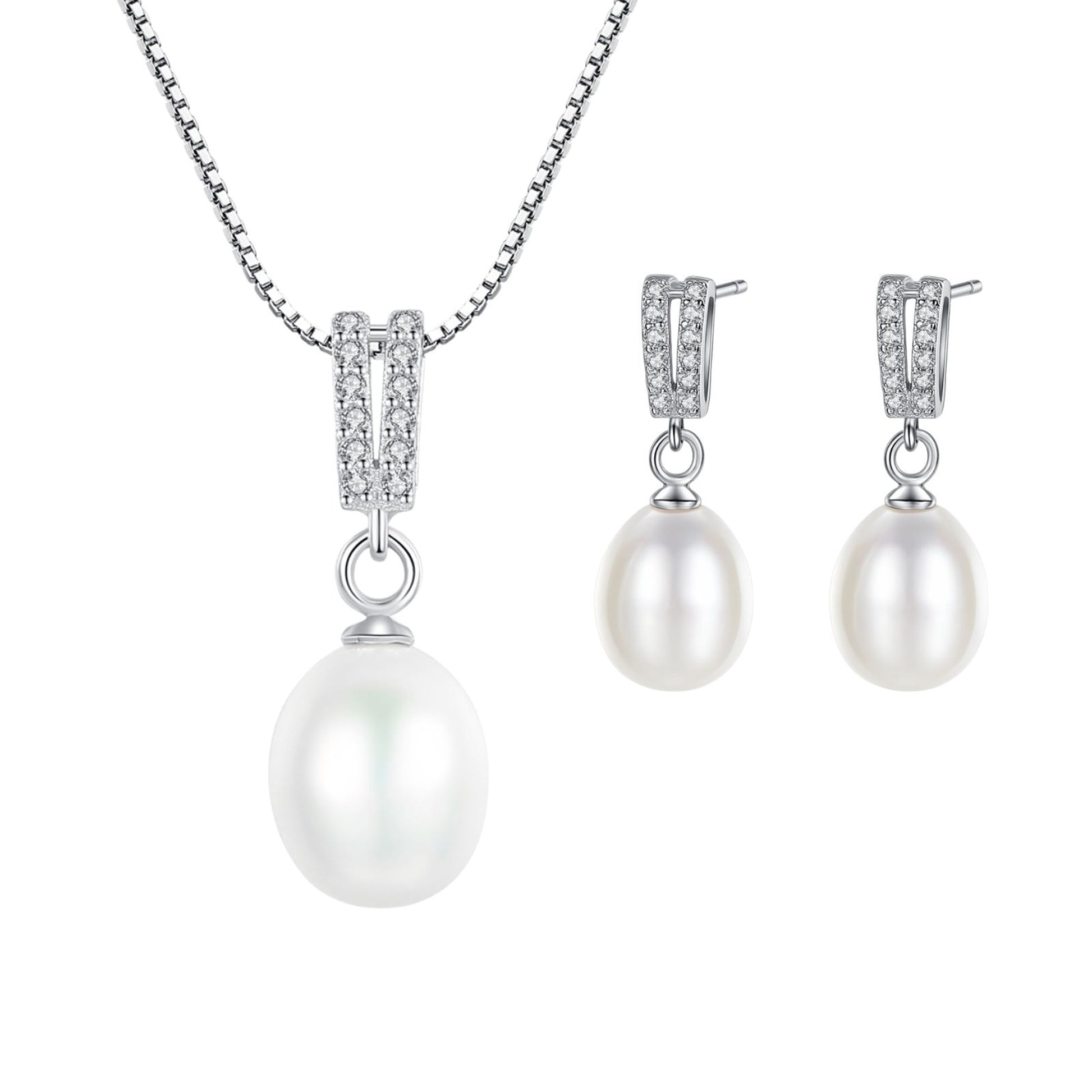 Set din argint elegant colier si cercei cu perle naturale si cristale zirconiu cesini