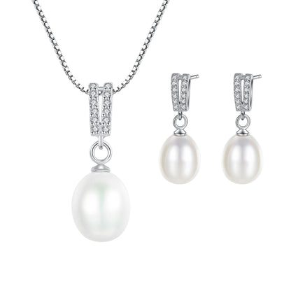 Set din argint elegant colier si cercei cu perle naturale si cristale zirconiu cesini