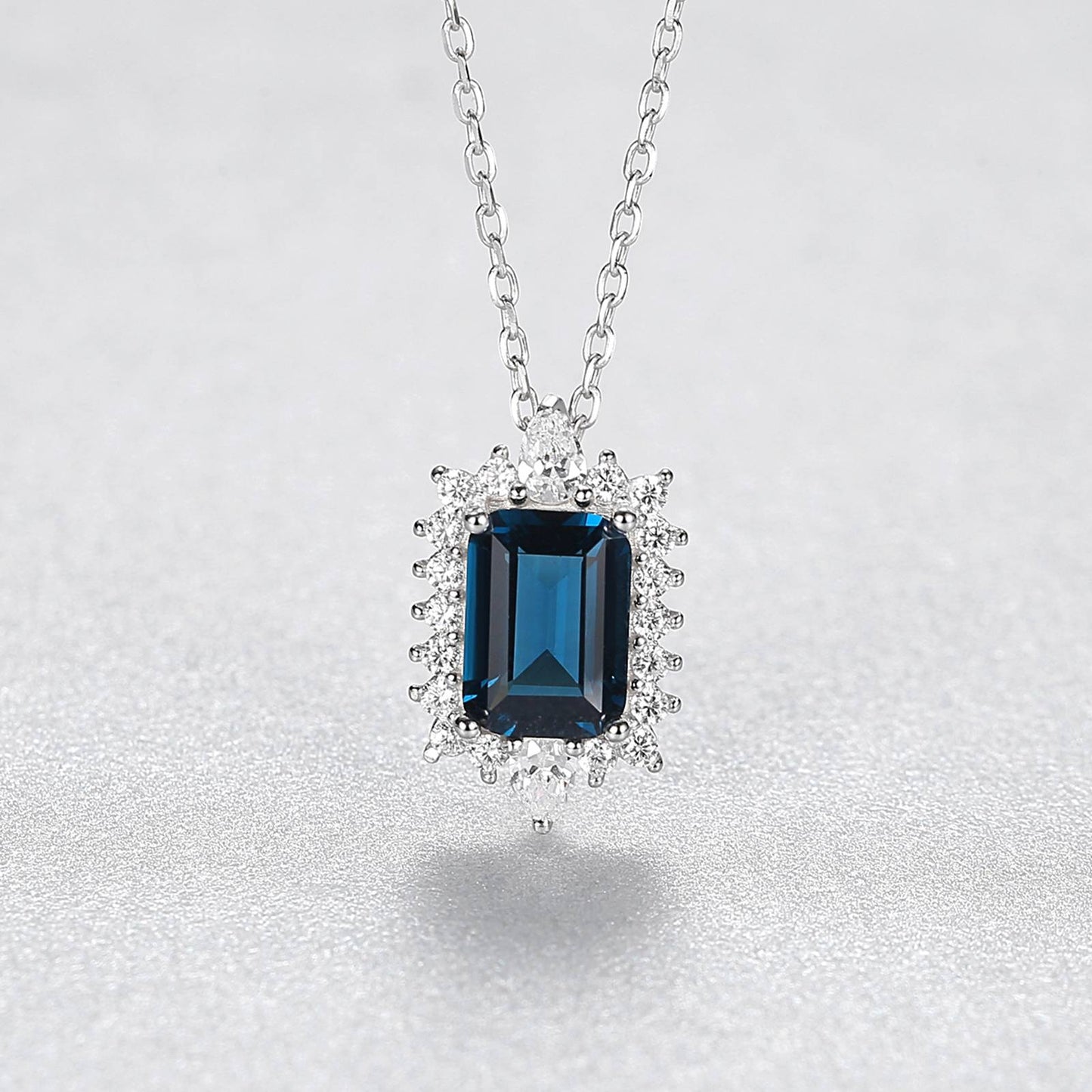 Set din argint colier si cercei elegant rectangular cu safir albastru si cristale zirconiu cesini colier cadou